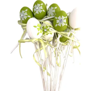 Velikonoční dekorace Plastové vajíčko s květinou 4 cm - zápich, sada 12 ks
