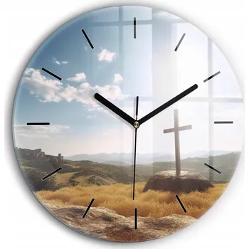 Hodiny Skleněné hodiny Sklo Nástěnné Tiché ručičky Kuchyně Krajina Kříž a pole