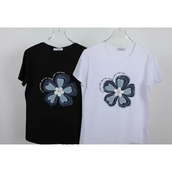 Triko s potiskem květ A370 barva: černá, velikost: S/M