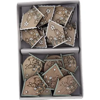 Velikonoční dekorace Dřevěné samolepky - domeček A, box 24 ks