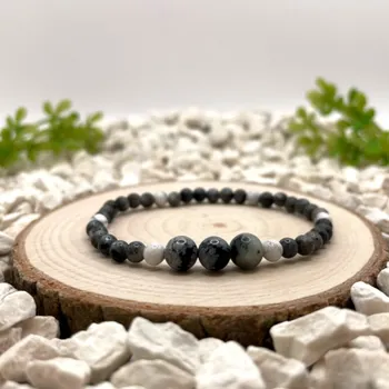 Náramek Certom Minerální náramek – magnezit, šedý achát a vločkový obsidián | Klid 0168