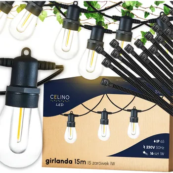 Dekorativní svítidlo Světelný LED zahradní řetěz 15m na terasu VODĚODOLNÝ + 16 žárovek