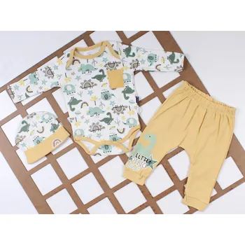 Kojenecká souprava Dětská souprava Dino – body, kalhoty, čepička 68/74