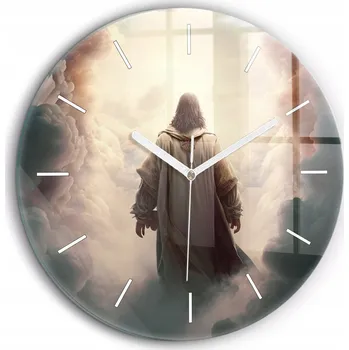 Hodiny Klasické Kulatý Skleněné Nástěnné Hodiny Ježíš Kristus v nebi průměr 60 cm