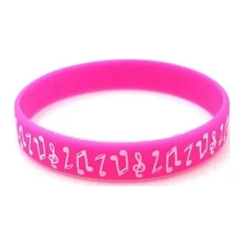 Silikonový náramek ruku s potiskem noty a houslové klíče v růžové barvě
