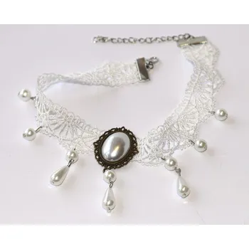 Náhrdelník Choker Fashion Jewerly - Bílá Krajka s Perletí, Rerto Lady, Třeba Svatební obřad ve starodávném pojetí, Elegantní dáma s grácií 3758