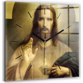 Hodiny Skleněné hodiny Sklo Tichý Bezhlučný Nástěnný Ježíš Kristus Milosrdný 30x30