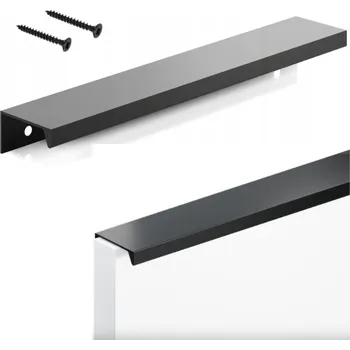 Nábytkové kování NÁBYTKOVÁ ÚCHYTKA pro nábytkové dveře, černá, matná, s překrytím + VRUTY dlouhá 190 mm