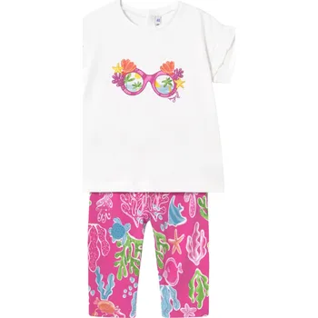 MAYORAL dívčí set legíny potisk + tričko KR Brýle mořský svět bílá, růžová vel. 104 cm