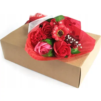 umělá květina Mýdlová kytice v krabičce červená 30 cm