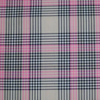 Šusťákovina N6419 béžová, růžovo-černo-bílé káro, š.145