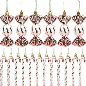Vánoční dekorace Vánoční Baňky ve tvaru bonbónů v růžovozlaté barvě, sada 18 ks