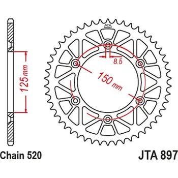Řetězová sada pro motocykl Hliníková řetězová rozeta JT JTA 897-51RED 51 zubů, 520 červená