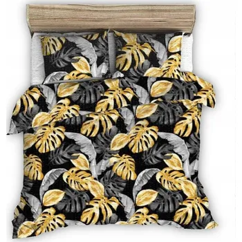 Povlečení Krepové povlečení 140x200 černé s šedými zlatými exotickými listy