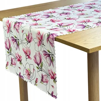 ubrus Obrus běhoun s nešpinivou úpravou, jarní motiv růžové květy Magnolie, běhouny 50x160 cm