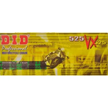 Řetězová sada pro motocykl řetěz 525VX, D.I.D. - Japonsko (barva černá, 102 článků vč. spojky ZJ)