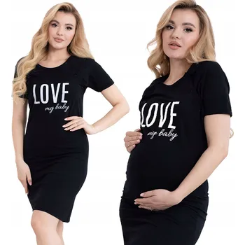 Dámská noční košile Těhotenská košile pro NA KOJENÍ, rozepínací na DRUKY, FORMOMMY LOVE ČERNÁ M