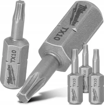 Bit 3x BIT do šroubováku TORX 25mm Bity MILWAUKEE TX10 Magnetický hrot, krátký