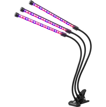 Žárovka LED osvětlení s klipem a časovačem, 3 lišty (Praktické LED osvětlení s modrým a červeným spektrem pro růst i květ. Tři oddělené světelné LED pruhy s nastavitelnou 360° pozicí jsou vybavené časovačem a přepínáním modrého/červeného/kombinovaného spektra.)