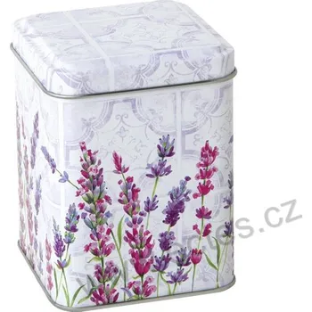 Dóza na potraviny IHR LAVANDA plechová dóza na čaj 7420 fialová a růžová levandule a ornamenty