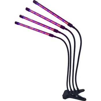 Žárovka LED osvětlení s klipem a časovačem, 4 lišty (Praktické LED osvětlení s modrým a červeným spektrem pro růst i květ. Čtyři oddělené světelné LED pruhy s nastavitelnou 360° pozicí jsou vybavené časovačem a přepínáním modrého/červeného/kombinovaného spektra.)