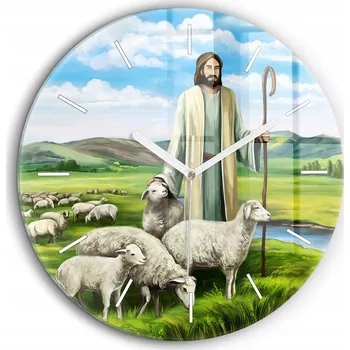 Hodiny Skleněné nástěnné hodiny Tiché ručičky Kuchyně Ilustrace Ježíš pastýř