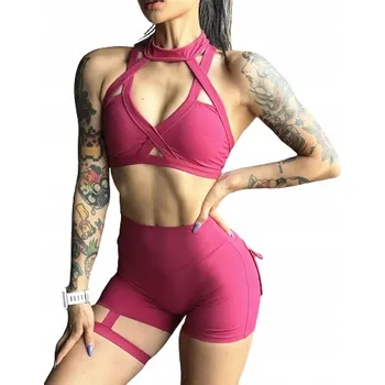 Podprsenka Oblečení na Pole Dance Set Top Kraťasy Fitness Kapsy Běhání Trénink