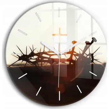 Hodiny Skleněné nástěnné hodiny Tiché ručičky Kuchyně Koruna trnová a kříž