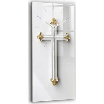 Hodiny Skleněné hodiny nástěnné svislé tiché s potiskem Elegantní kříž 30x60