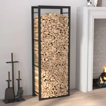 zahrada-XL Stojan na palivové dřevo matný černý 50x28x132 cm ocel 350306
