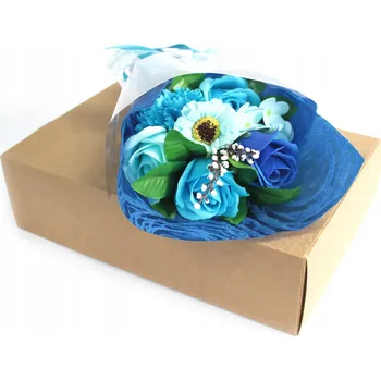 umělá květina DEN ŽEN květiny Kytice MODRÁ Mýdlová v krabičce na jmeniny dárek
