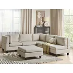 Modulární rohová pohovka s taburetem světle béžové látkové čalounění 5místná pravostranná čalouněné opěradlo moderní styl obývací pokoj Beliani