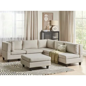 Pohovka Modulární rohová pohovka s taburetem světle béžové látkové čalounění 5místná pravostranná čalouněné opěradlo moderní styl obývací pokoj Beliani