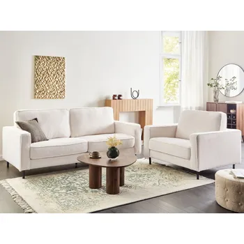 Sedací souprava Sedací souprava bílá buklé čalounění 3místná pohovka křeslo retro design obývací pokoj Beliani