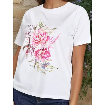 Dámské tričko Sinsay - Tričko s květinovým motivem - bílá - 8737J-00J - 8737J-00J-XS