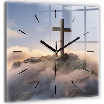 Hodiny Skleněné hodiny Sklo Nástěnné Tiché ručičky Kuchyně Kříž nebe a skály