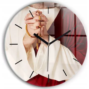 Hodiny Ozdobné Kulatý nástěnné hodiny s krásnou grafikou Ježíš modlitba a růženec