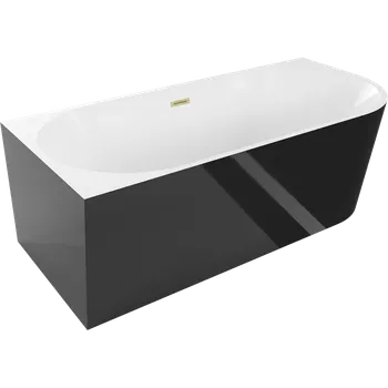 Vana Mexen Mia volně stojící rohová vana levá 170 x 80 cm, bílá/černá, zlatý kartáčovaný přepad - 52691708075L-55 Volně stojící vany