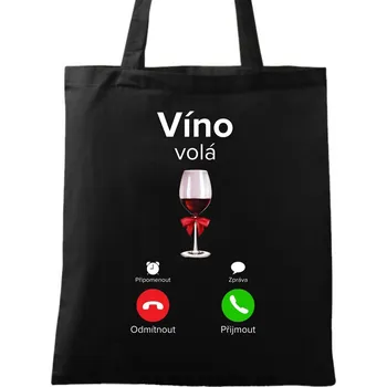 Bavlněná taška Víno volá Phone Call (Barva: Černá)