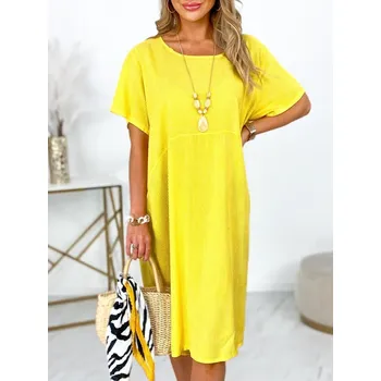 Dámské oblečení Fashionweek Volné šaty ze vzdušné viskózy s přívěskem pro moletky IT-UMMA Barva: žlutý, Velikost: Universal
