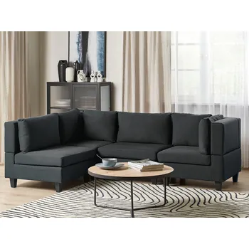Pohovka Modulární rohová pohovka černé látkové čalounění 4místná pravostranná polstrované opěradlo moderní obývací pokoj Beliani