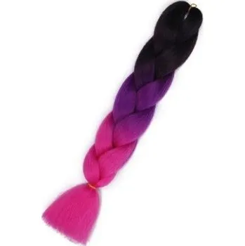 Příčesek Vlasy syntetické Copánky ombre černé-fialové-růžové