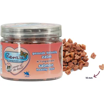 Pamlsek pro kočku Renske zdravá lososová srdíčka pro kočky - dóza 100g