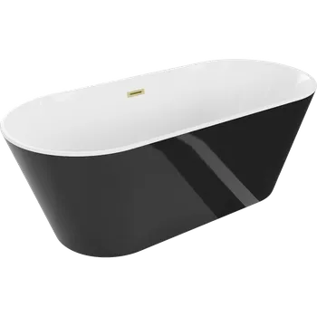 Vana Mexen Flavia volně stojící vana 170 x 75 cm, bílá/černá, zlatý kartáčovaný přepad - 54031708075-55 Volně stojící vany