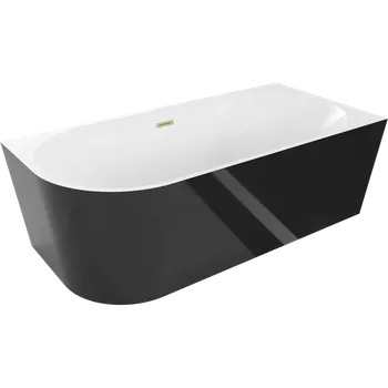 Vana Mexen Mia volně stojící rohová vana pravá 160 x 75 cm, bílá/černá, přeliv zlatý kartáčovaný - 52691607575P-55 Volně stojící vany
