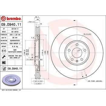 Zavěšení kol BREMBO 09.D940.11 KOTOUČ PORSCHE MACAN 14- ZADNÍ