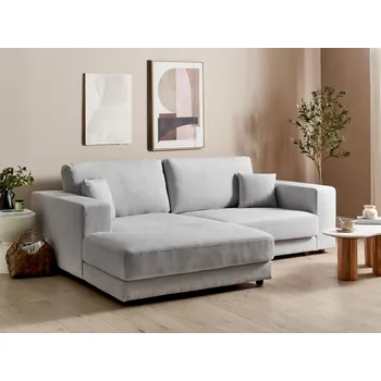 Sedací souprava Rohová sedačka pravostranná světle šedá 3-místná s přídavnými polštáři minimalistický styl do obývacího pokoje Beliani