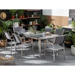 Zahradní jídelní sada šedá s šedou žulovou deskou stolu, 6 míst, trojitá deska 180 x 90 cm Beliani