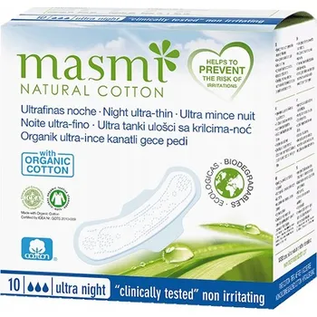 Menstruační vložka Masmi ultratenké vložky s křidélky na noc 100% organická bavlna 10 ks