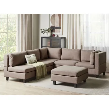 Pohovka Modulární rohová pohovka s taburetem hnědé látkové čalounění 5místná levostranná čalouněné opěradlo moderní styl obývací pokoj Beliani